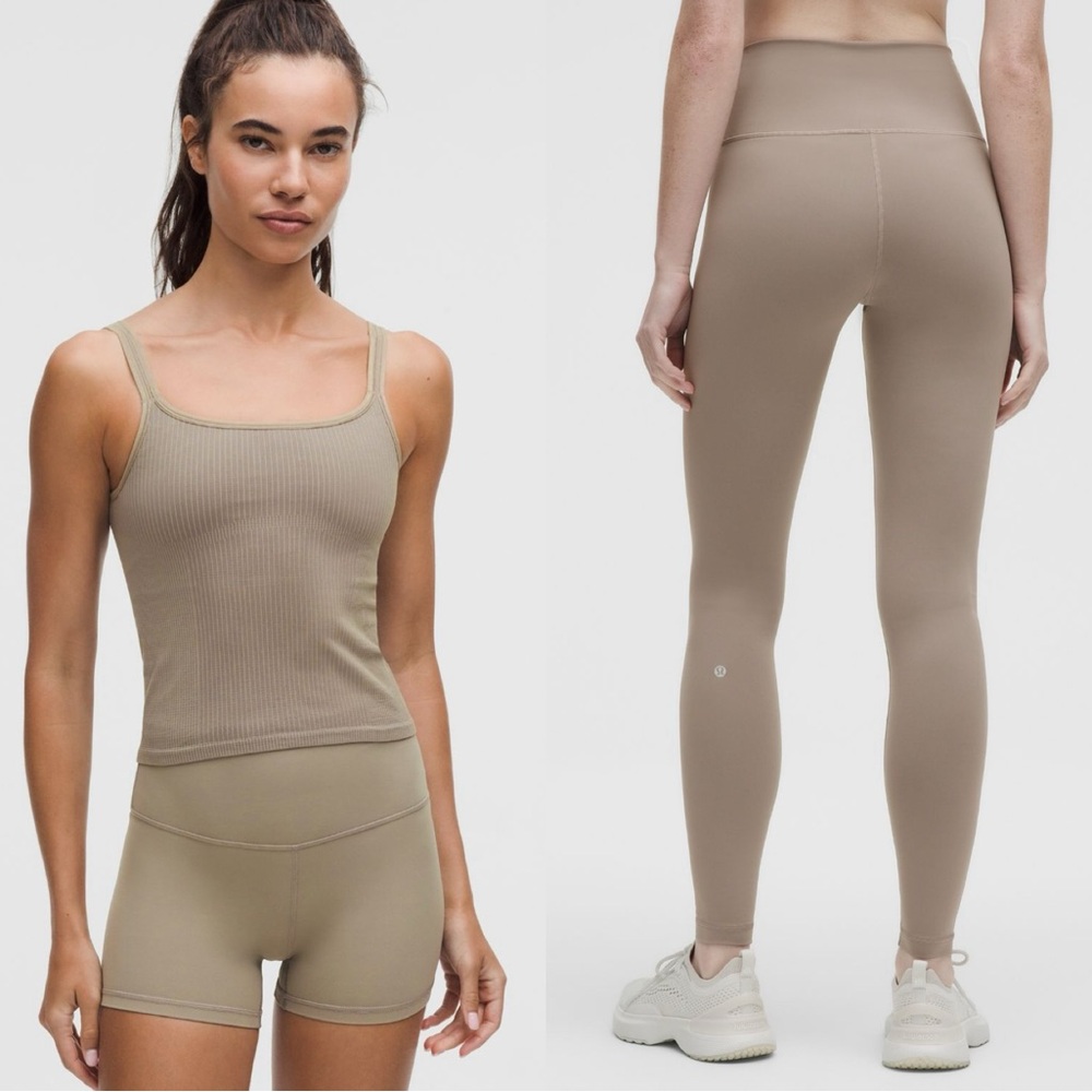 NWT Lululemon Warm ash grey Ebb to street B/C Wunder Train 28” Tight Size 2 Set